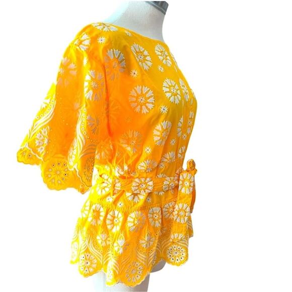 Tory Burch Embroidered Eyelet Top in Sunlight Yellow Size 4 NWOT - Picture 5 of 14